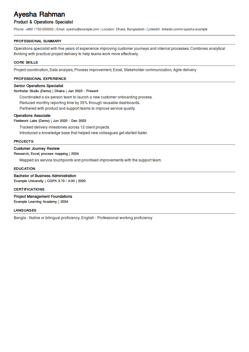 ATS-Friendly Resume — Single column, parser-safe