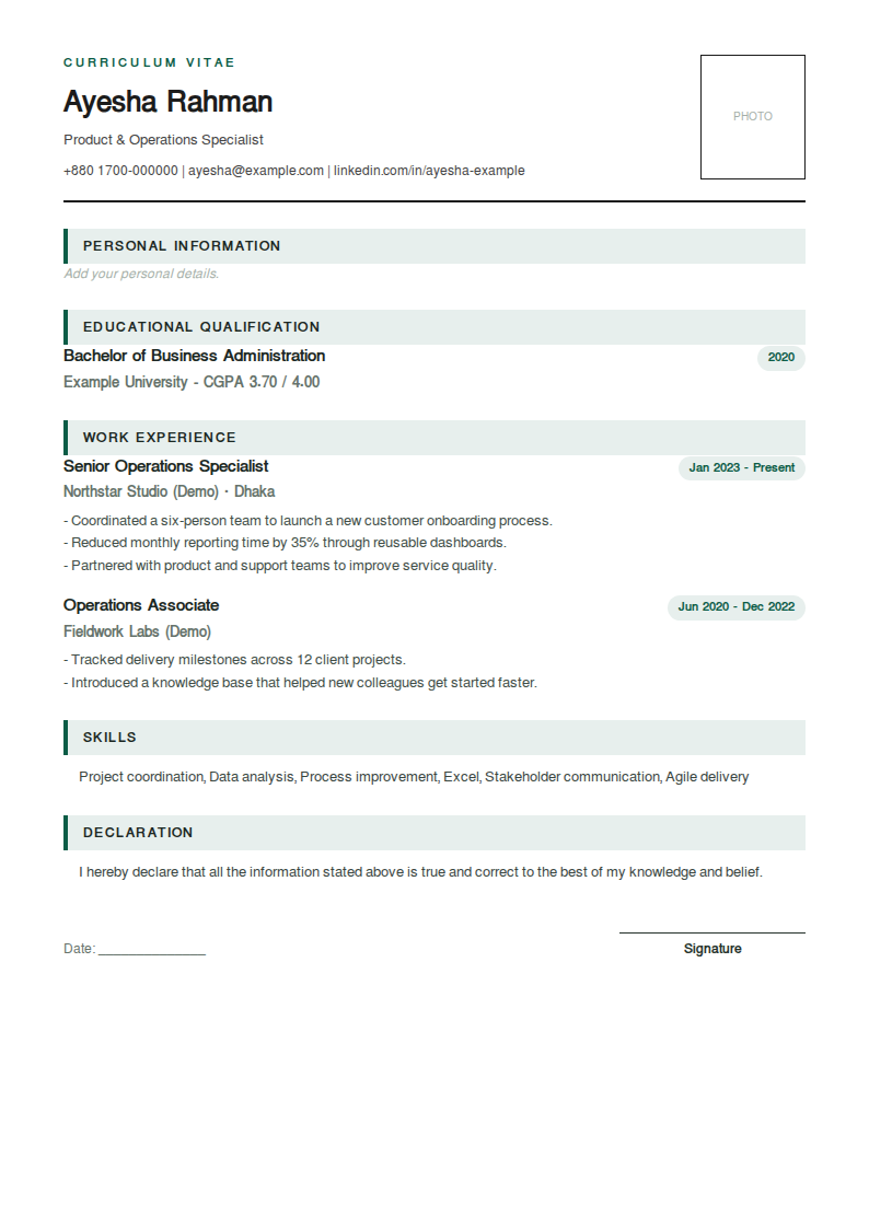 Government / BCS — Official application format