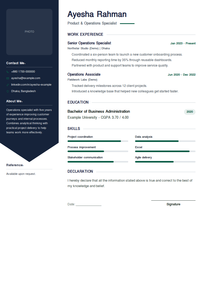 Navy Wedge — Wedge-cut sidebar, bold header