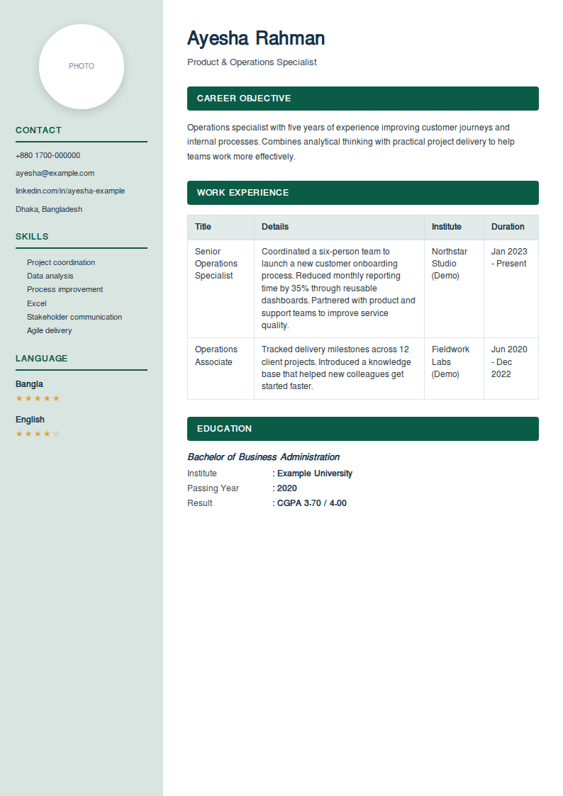 Fresher (Nurse Style) — Light sidebar, tabular experience