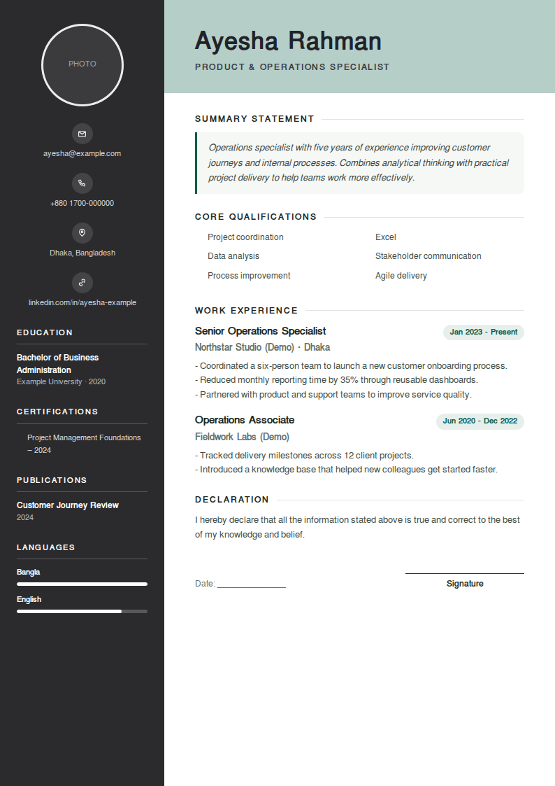 Portrait Professional — Photo sidebar, tinted serif header