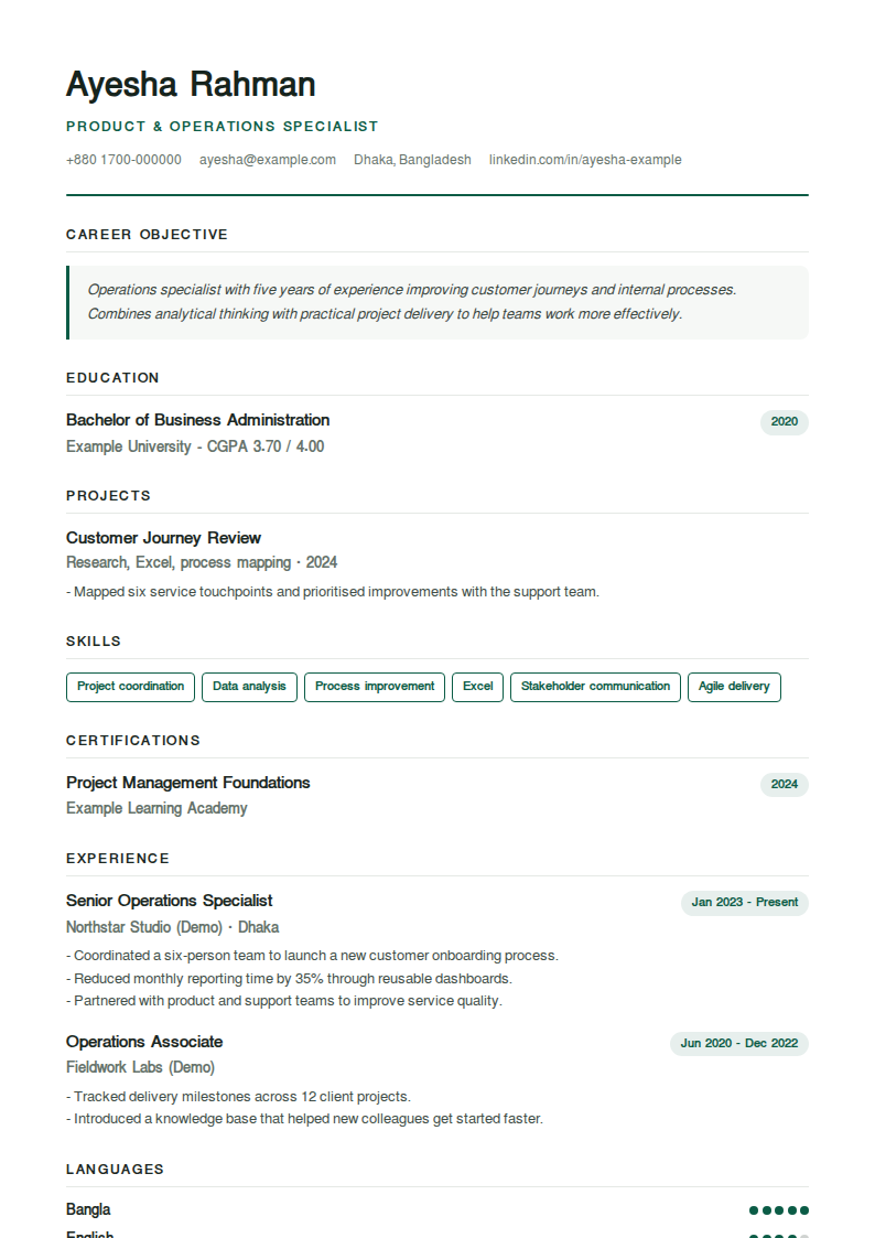 Student / Fresher — Education & projects first