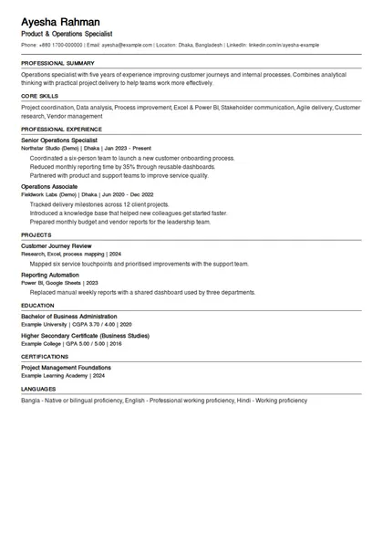 ATS friendly CV template Bangladesh – one column resume format
