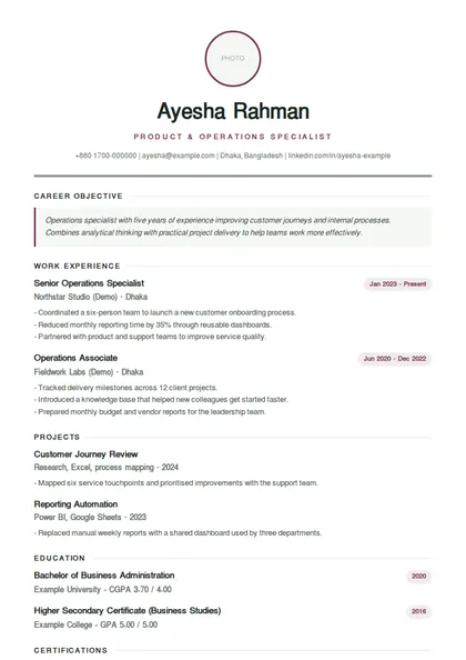 Bank job CV template Bangladesh – executive CV format