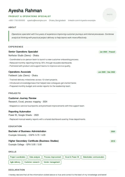 NGO job CV template Bangladesh – development sector CV