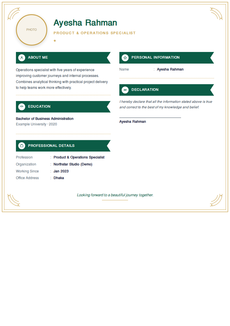 Wedding CV (Ornate Frame) — Gold frame, ribbon banners