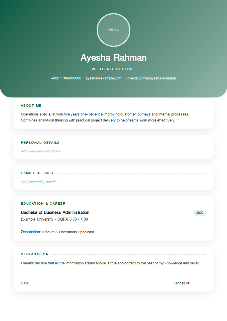 Wedding Resume — Modern marriage profile