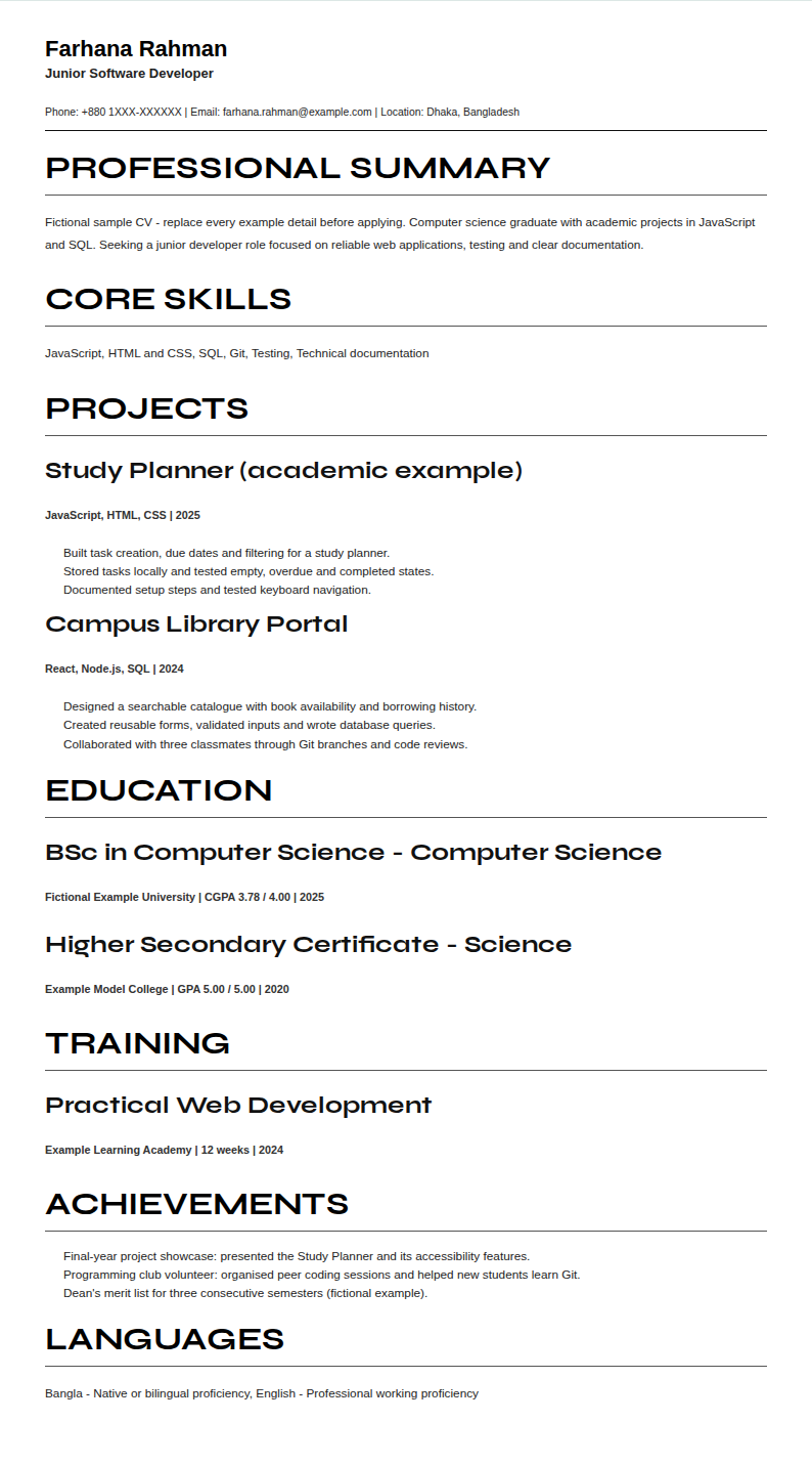 ATS-Friendly Resume — Junior Software Developer