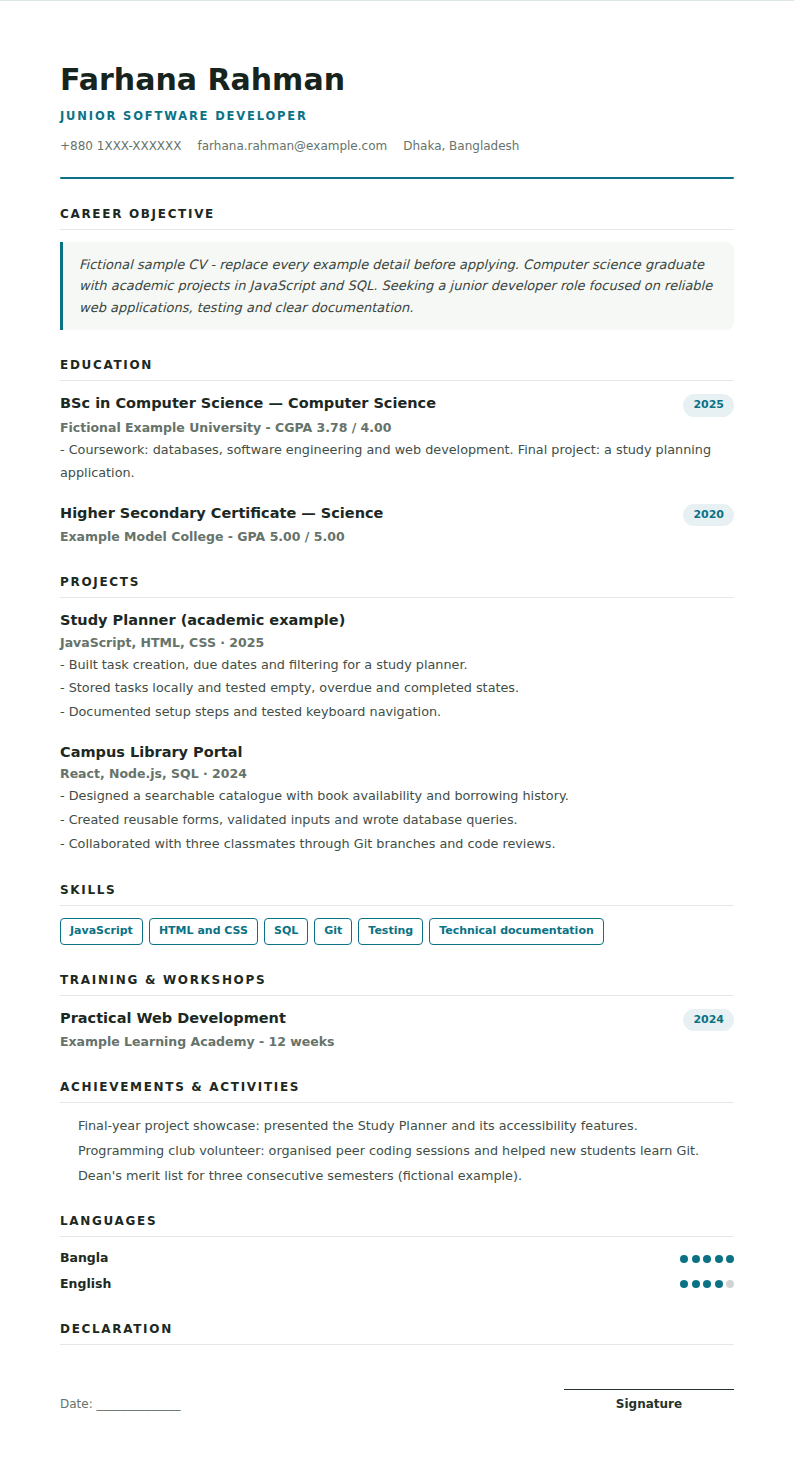 Student / Fresher — Junior Software Developer